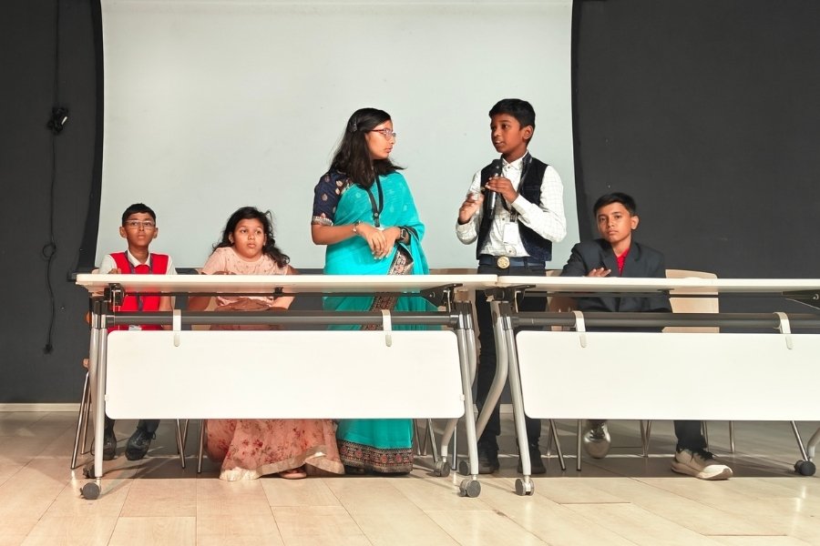 Students debating in a group